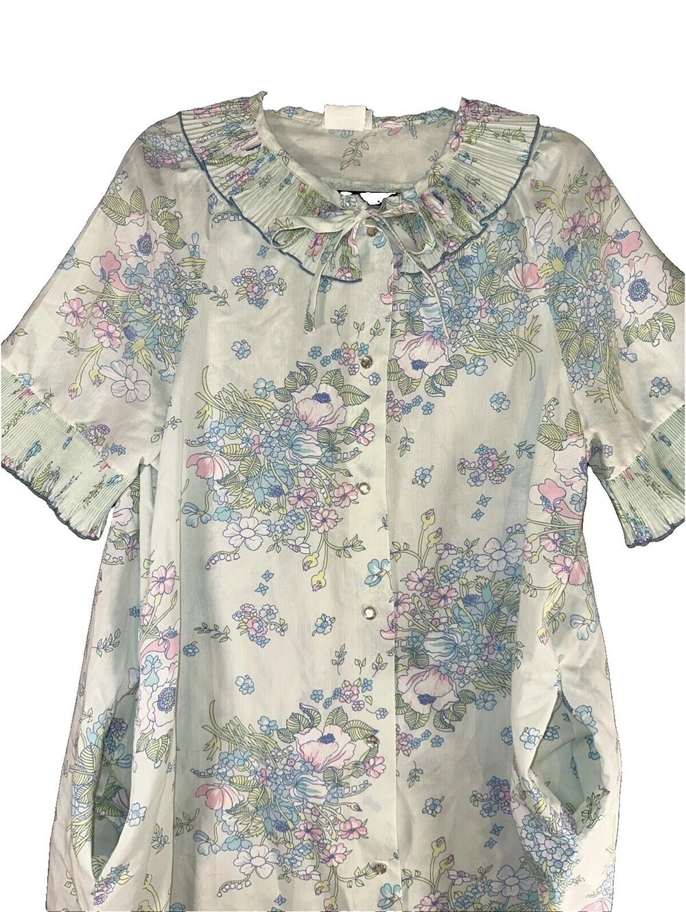 Vintage JC Penney Green Floral Snap Front Robe House Coat Dress Ruffle  18